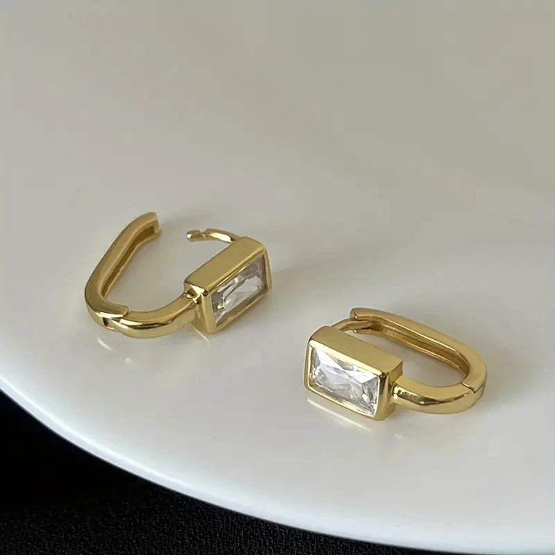 Huitan Fashion Contracted Rectangular Cubic Zirconia Hoop Earrings for Women Silver Color/Gold Color Temperament Jewelry