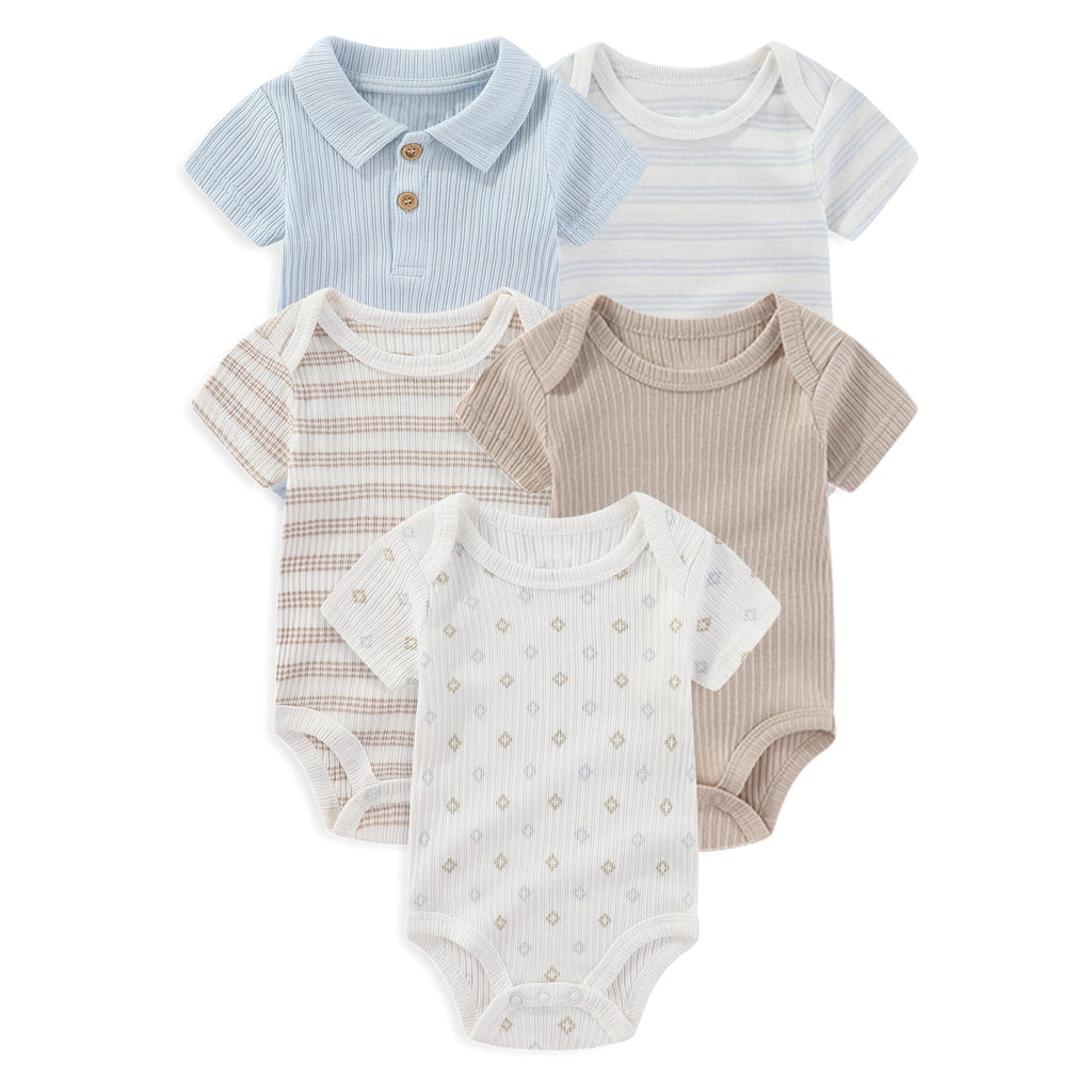 Kiddiezoom 5 Pcs/Lot Four Seasons Fashion Cartoon Short Sleeve Baby Boy Girl Bodysuits Soft 100%Cotton NewbornOnesies