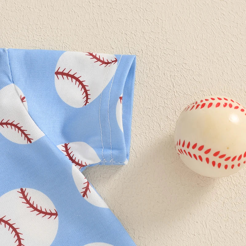 Toddler Baby Boy Shorts Set Baseball Print Short Sleeve T-shirt Elastic Waist Shorts Summer Outfit