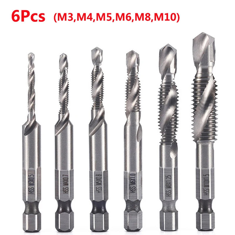 Hex Shank Titanium Plated HSS Screw Thread Metric Tap Drill Bits Screw Machine Compound Tap M3 M4 M5 M6 M8 M10 Hand Tools