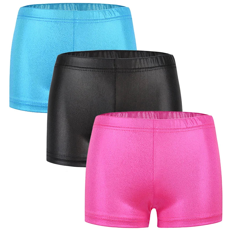 Dance Shorts for Girls Kids Bronzing Metallic Pants Elastic Children Glossy Gymnastic Dancewear Blank Solid Sports Shiny Glitter