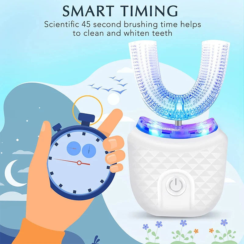 Wireless chargeable silicone bristle portable cleaning automatic toothbrush high quality u-shaped electric toothbrush