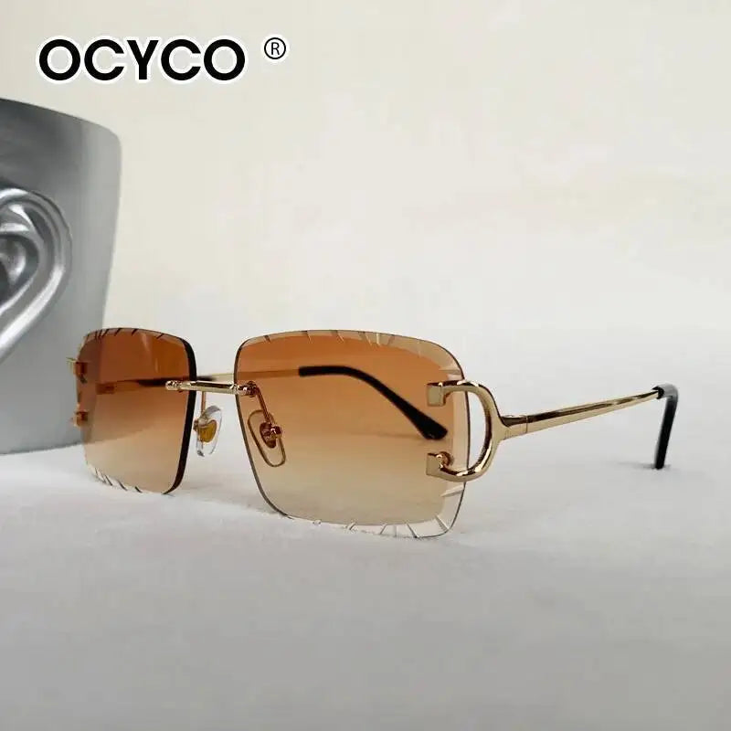 OCYCO New Rimless Square Sunglasses Men Cupronickel Fashion Punk Gradient Sun Glasses Vintage Trendy Small Frame Eyewear UV400