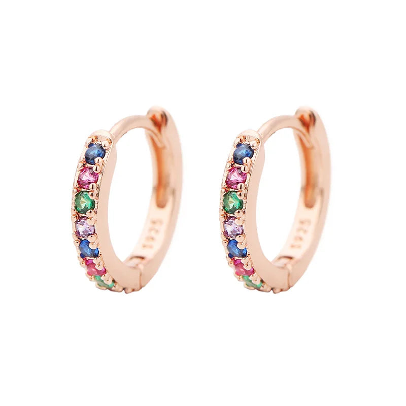 2pcs Stainless Steel Minimal Hoops Earrings for Women 5mm 6mm 7mm 8mm 9mm Huggie hoops mini Multicolored Rainbow CZ Earring