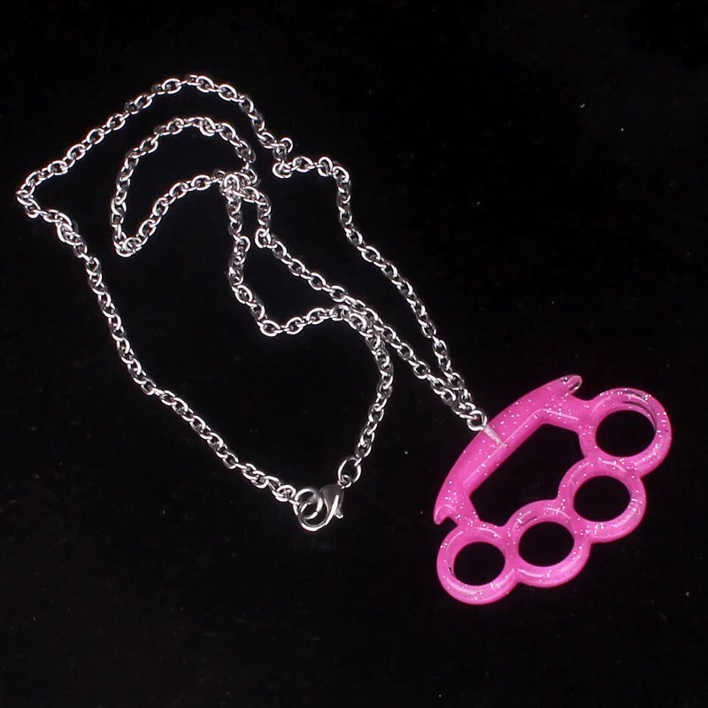 Resin imitation four-finger boxing glove joint pendant necklace metal chain fashion women new jewelry accessories