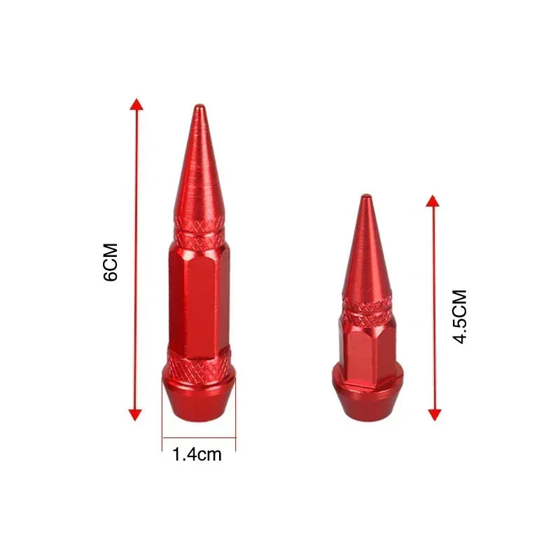 Car Universal NEW 4pcs Bullet Head Screws Valve Caps Personalized Modifications Pointed Valve Tips Bicycle and Motorcycle Tires