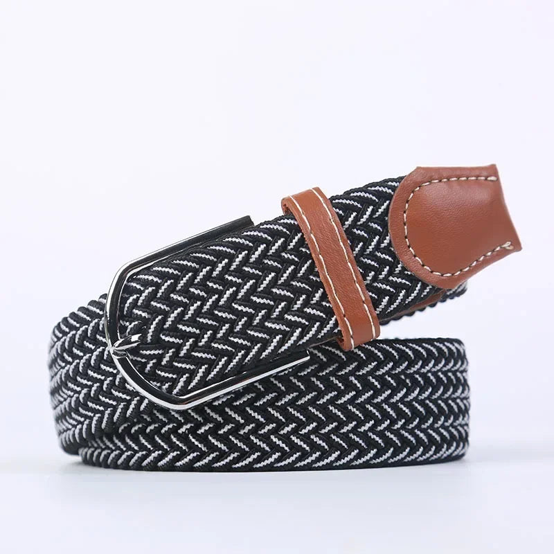 107/120/130cm UNISEX Casual Knitted Pin Buckle Women Belt Woven Canvas Elastic Expandable Braided Stretch Jeans Belts for Men