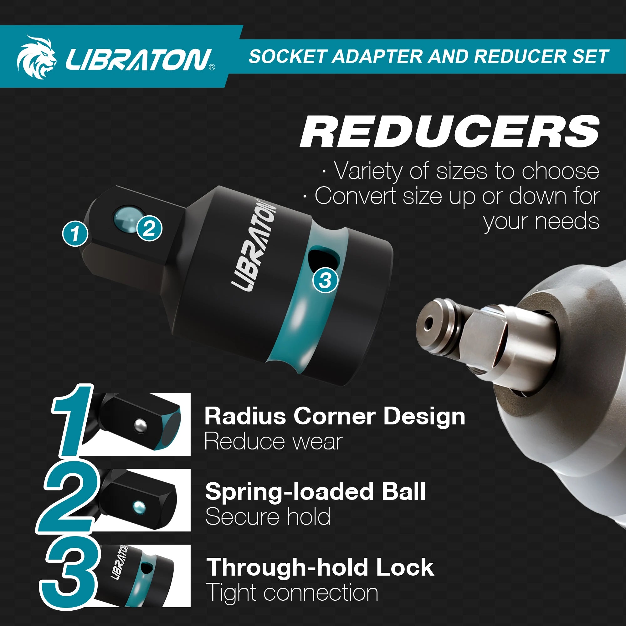 LIBRATON 20Pcs Impact Socket Adapter with Socket Reducer, Universal Seals, Socket Holder Adapter, XPE Box, for Auto Repair