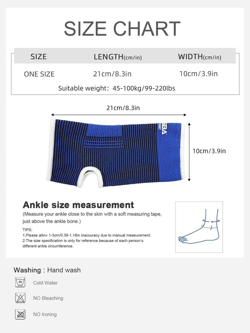 1 Pair One Size Elastic Breathable Ankle Support Sleves for Running Basketball Cycling