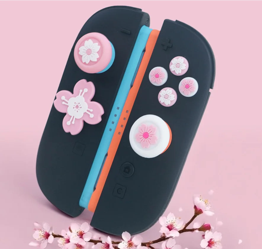 Cute Pink Sakura Silicone Soft D-pad Cross Button ABXY Key Sticker Skin Case For Switch 2/NS2 Joy-con Thumb Stick Grip Cap Cover