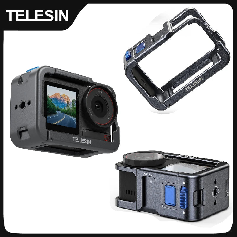 TELESIN Protective Frame Case For DJI OSMO Action 3 4 5Pro Double Clod Shoe Aluminium Alloy shell For DJI Action 3 4 5pro