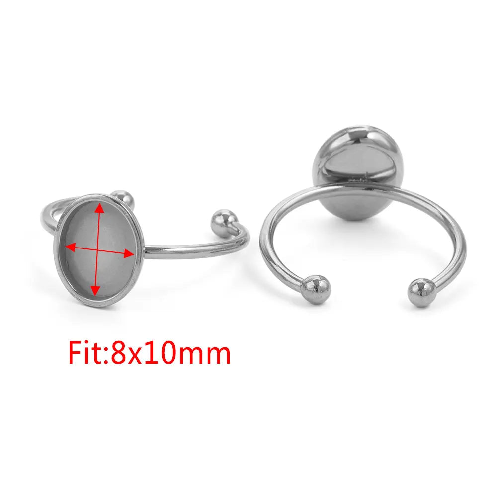 10pcs Adjustable Stainless Steel Open Ring Settings Blank Base Bezel Cabochons Rings For Jewelry Making DIY Finger Ring Blank