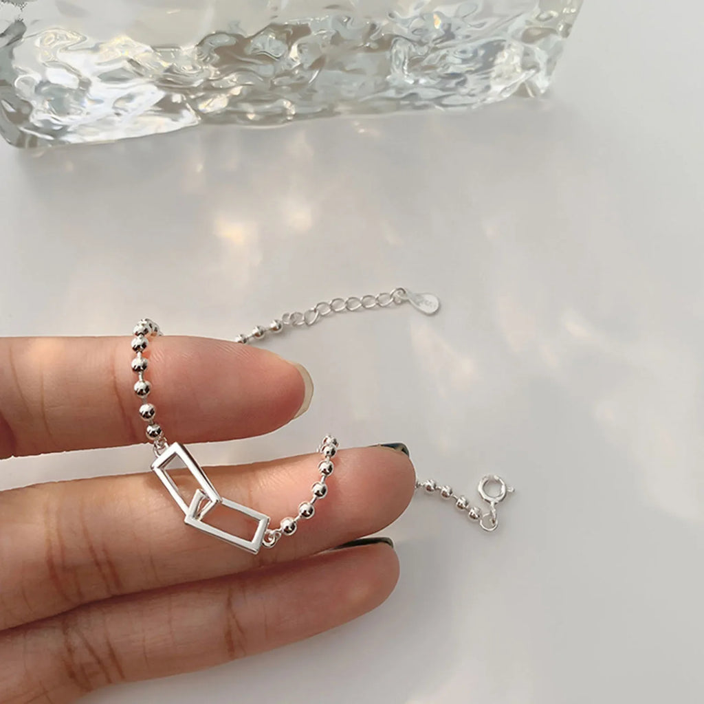 925 Sterling Silver Geometric Square Round Bead Bracelet For Women Personality Temperament Simple Hand Jewelry Party