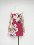 Sexy Strapless Embroidered Floral Mini Dress Women White Sleeveless Backless Flowers A-line Dresses Evening Party Cocktail Gowns