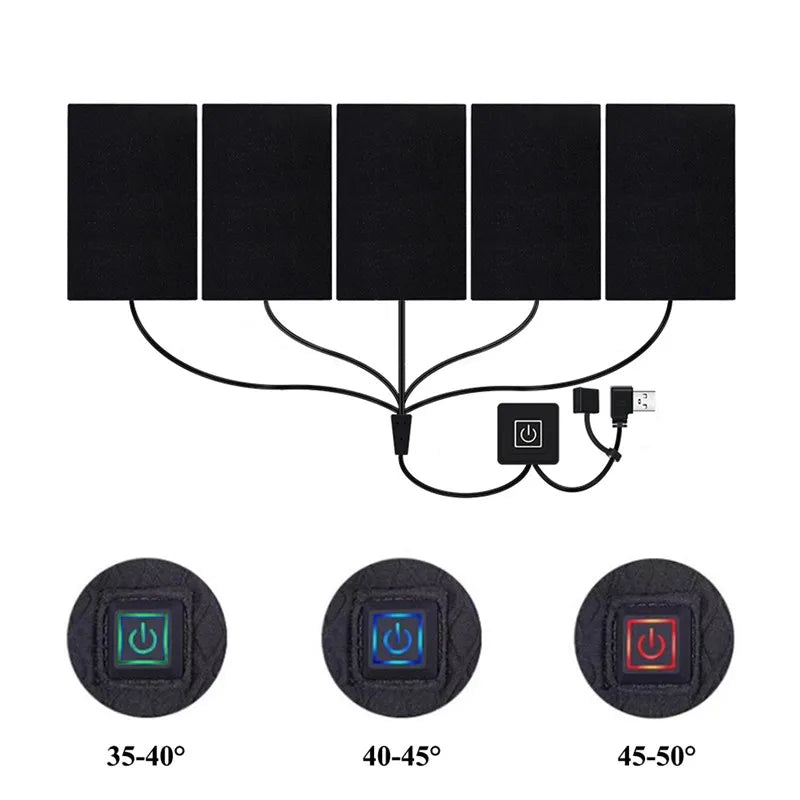 USB Charging Clothing Heating Pad 45℃-65℃ Vest Heater Winter Warm Camping Hiking Ski Cycling Pants Carbon Fiber Heated Pads