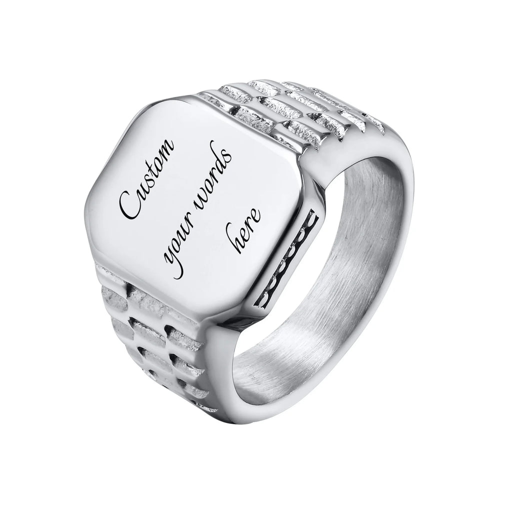 Free Custom 12 Zodiac Signet Rings for Men,Personalized Stainless Steel Finger Birthday Gift to Dad Father Husband Son