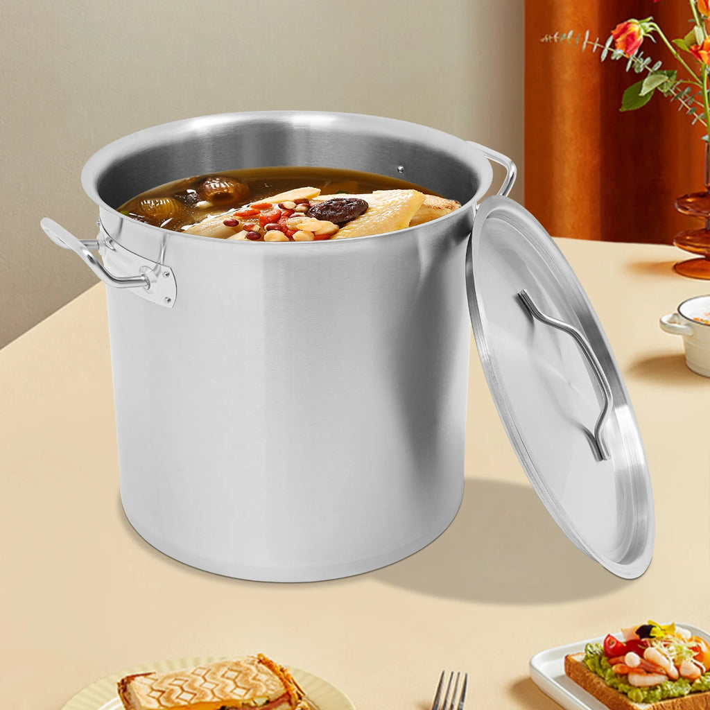 Large Stock Pot with Lid 35cm, Stainless Steel Soup Pot 34.9qt for Family Cooking Noodles Brine Meat Gathering Commercial Use