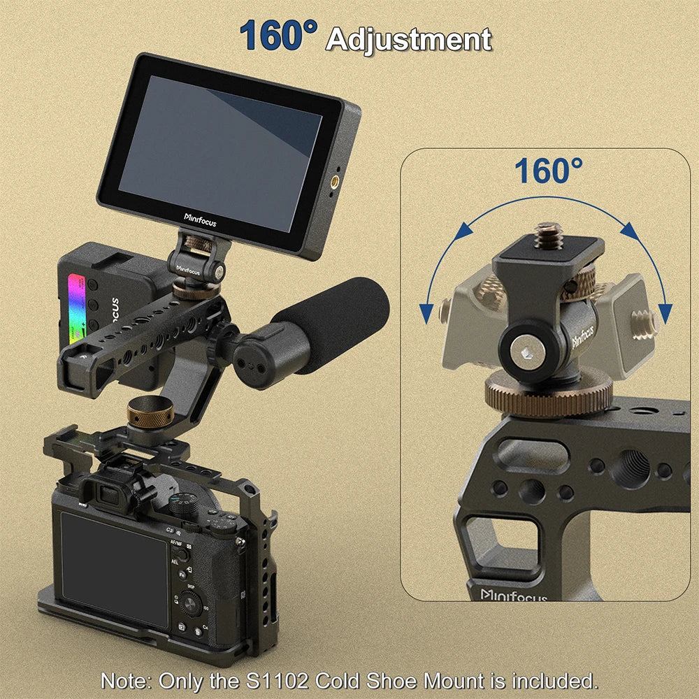 Minifocus Monitor Holder Cold Shoe Mount for Camera Field Monitors Microphone Hot Shoe 180 Degree Tilt Adjustable Mount Bracket
