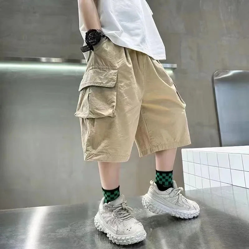 3-14 Years Summer Teenage Boys Pants Stereoscopic Pocket Design Comfortable Loose Fitting Style Short Trousers For Kids