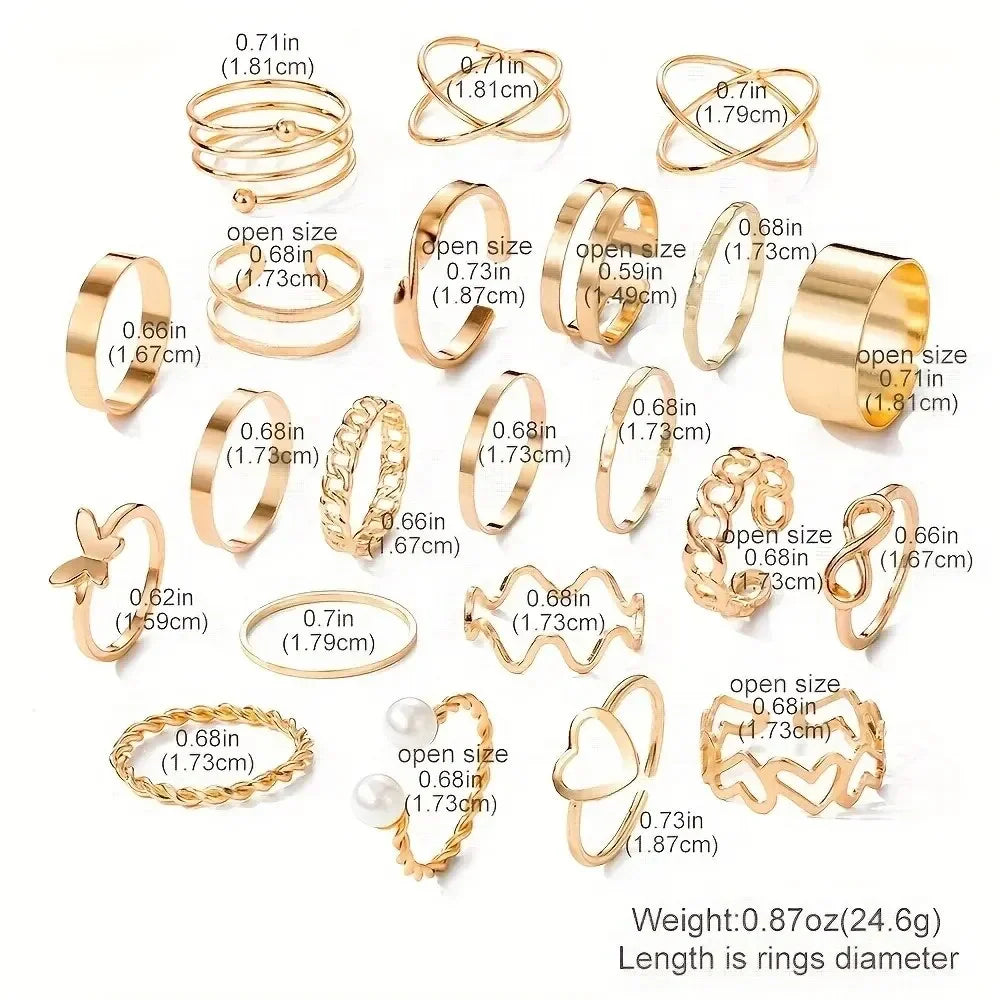 Boho Gold Color Rings Set For Women Fashion Cubic Zircon Heart Star Moon Flower Finger Rings Female Simple Trendy Jewelry Gifts