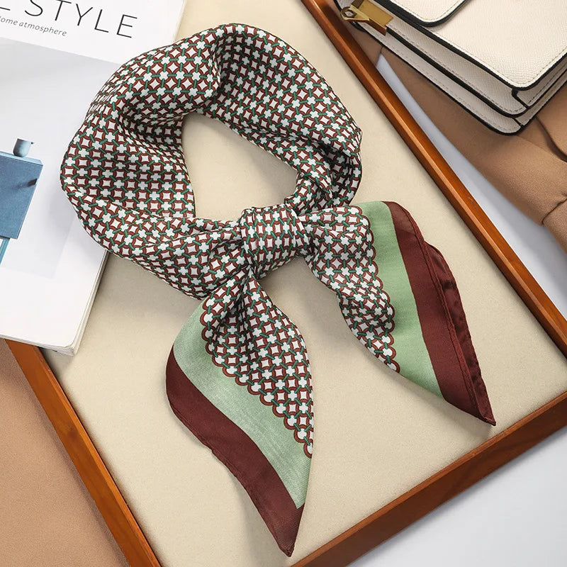 Elegant Geometric Striped Square Scarf for Women Satin Fashion Wraps Neckerchief Female Hair Bands Ribbon Headband Bandana