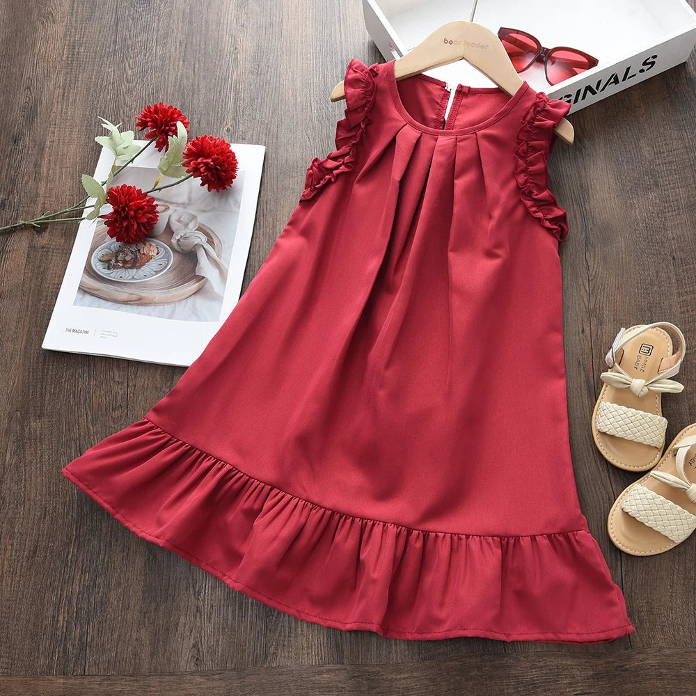 Black Bow Decoration Princess Dresses Korean Version Summer New Sleeveless Girls Dress Sweet and Simple Children's Clothing
