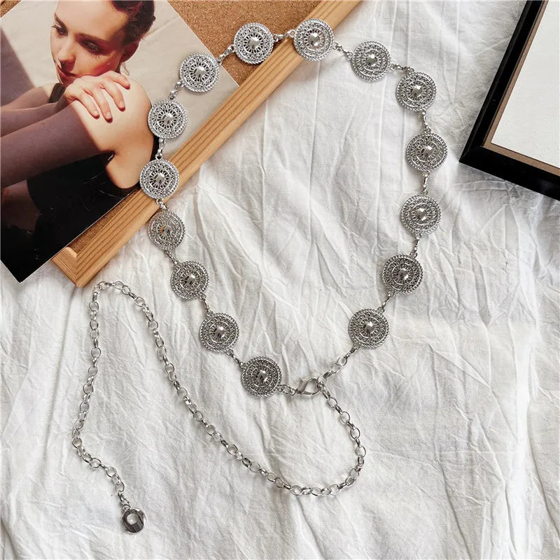 Vintage Metal Waist Chain, Women Fashion Accessory, Decorative Waist Belt for Dresses and Sweaters, Slimming Waist Chain