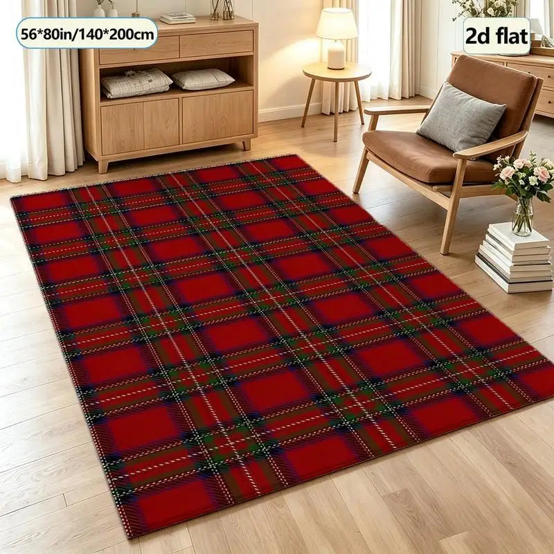 Traditional Red Scottish Plaid Carpet, Square Carpet, Suitable for Indoor Hall and Living Room Floor Decoration