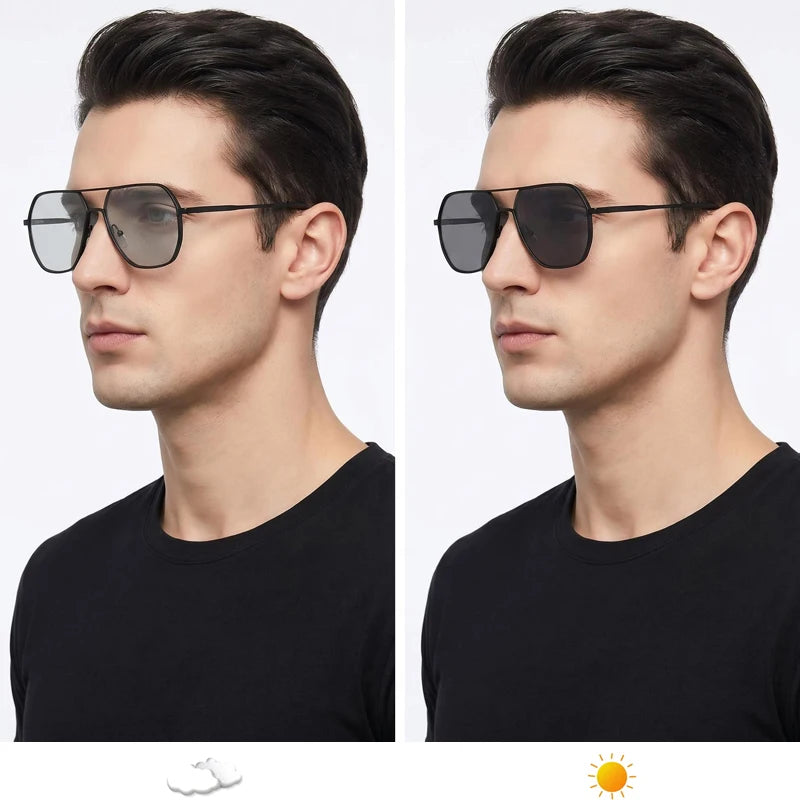 Luxury Metal Photochromic Sunglasses Men Women Fashion Polarized Sun Glasses Stylish Chameleon Anti-glare Driving Shades UV400