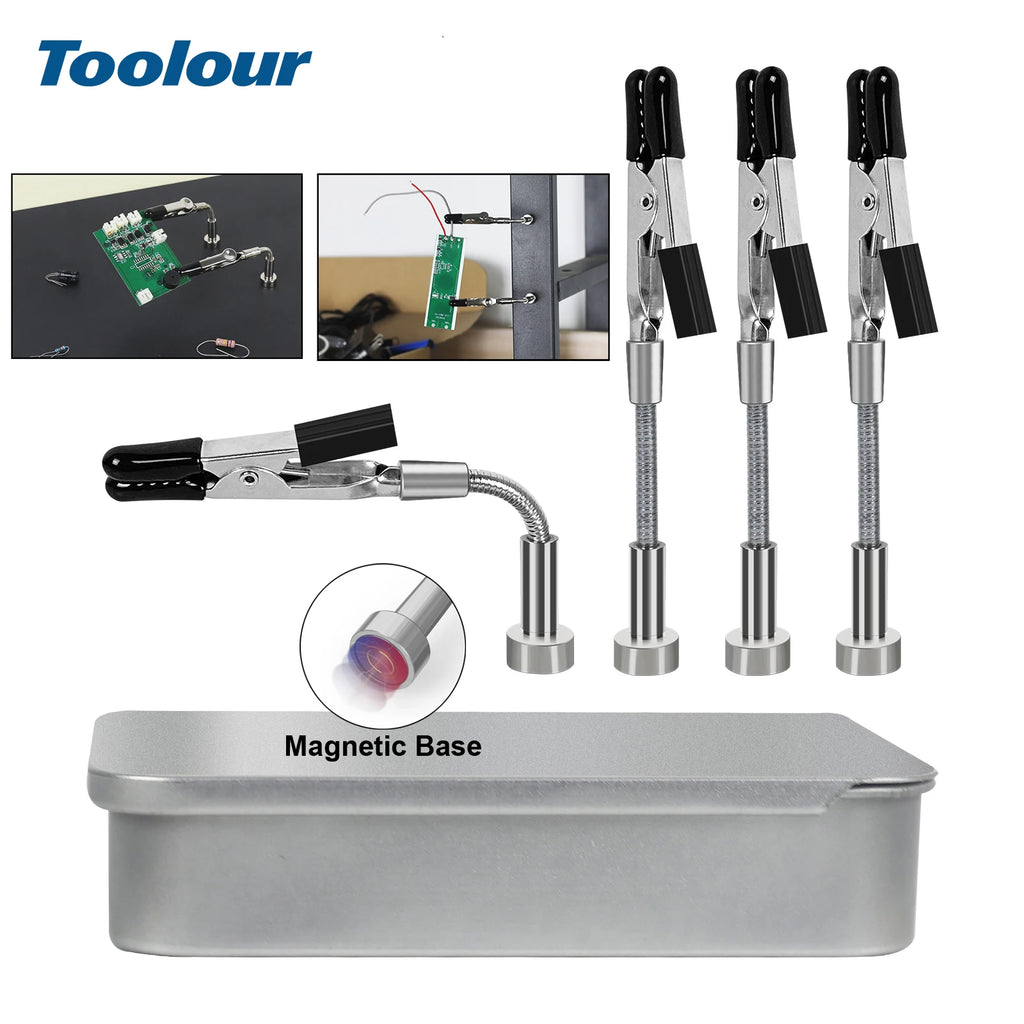 Toolour Magnetic Helping Hands Soldering Tool 2/4 Universal Metal Flexible Arms with Tool Box for Soldering, Electronics Repair
