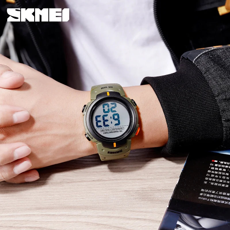 SKMEI 1560 Sport Electronics Watch for Men 100M Waterproof LED Display Digital Mens Wristwatches Stopwatch Military Reloj Hombre