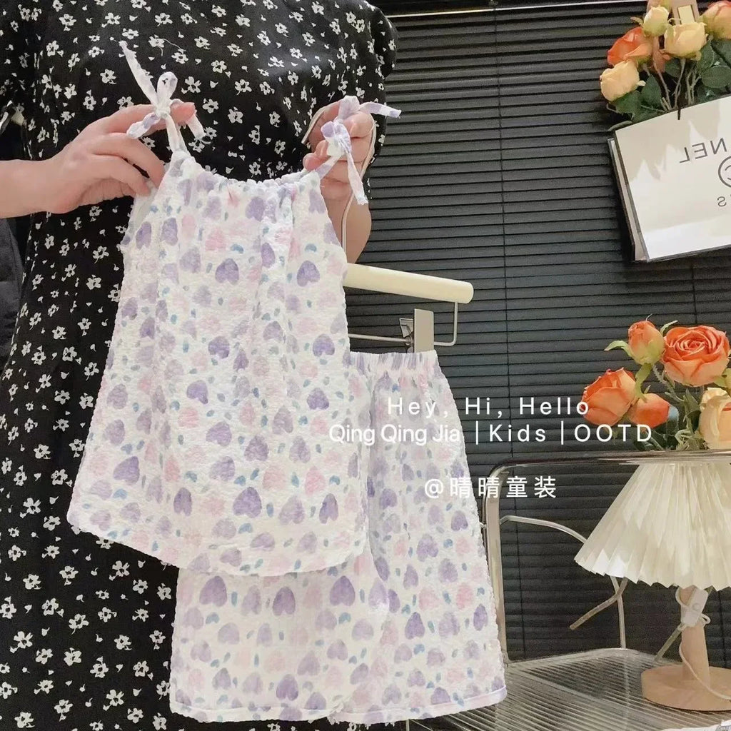 2pc set Kids Girl Clothing Fashion New Baby Girl Sling Set Summer Thin Loose Children Camisole + Shorts Suit Girls Outfits