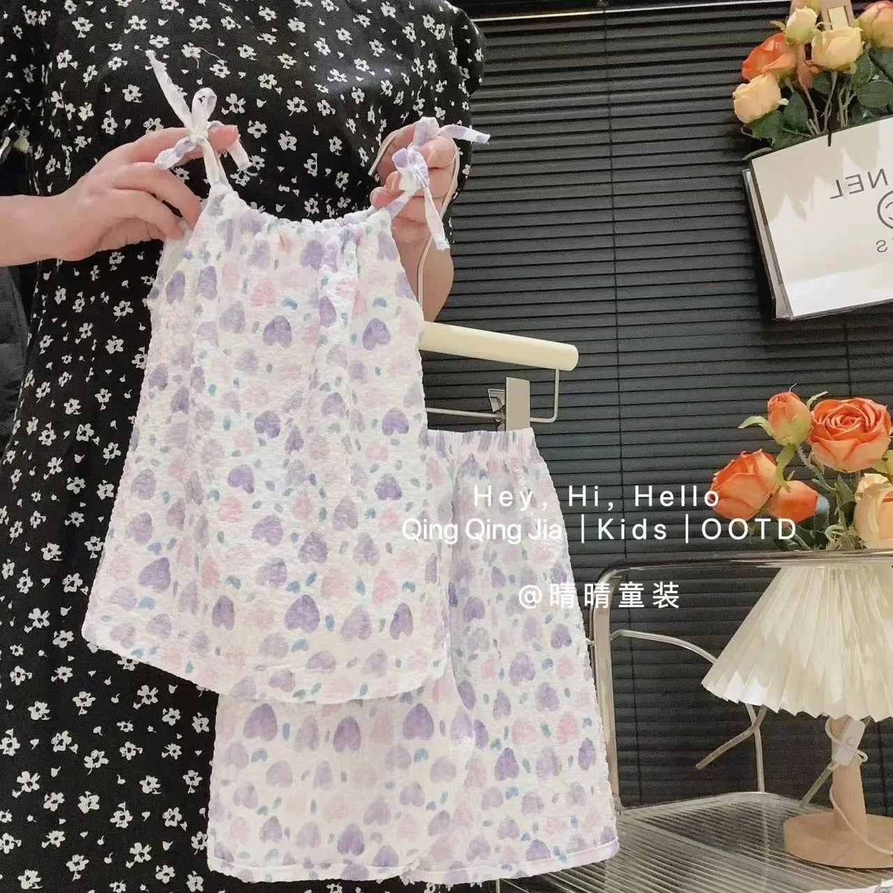 2pc set Kids Girl Clothing Fashion New Baby Girl Sling Set Summer Thin Loose Children Camisole + Shorts Suit Girls Outfits