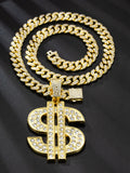ZAKOL Hip Hop Letter Pendant Necklace for Women Men Shiny Rhinestones 13MM Cuban Chain Necklaces Fashion Jewelry Gifts