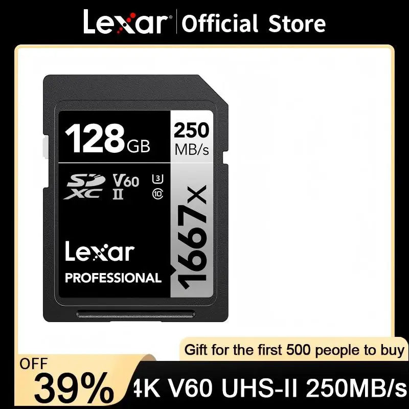 Lexar SD Card 1667X Official Original 250MB/s 64GB 128GB 256GB Memory Card SDXC UHS-II V60 U3 C10 Flash Cards 4K for Camera