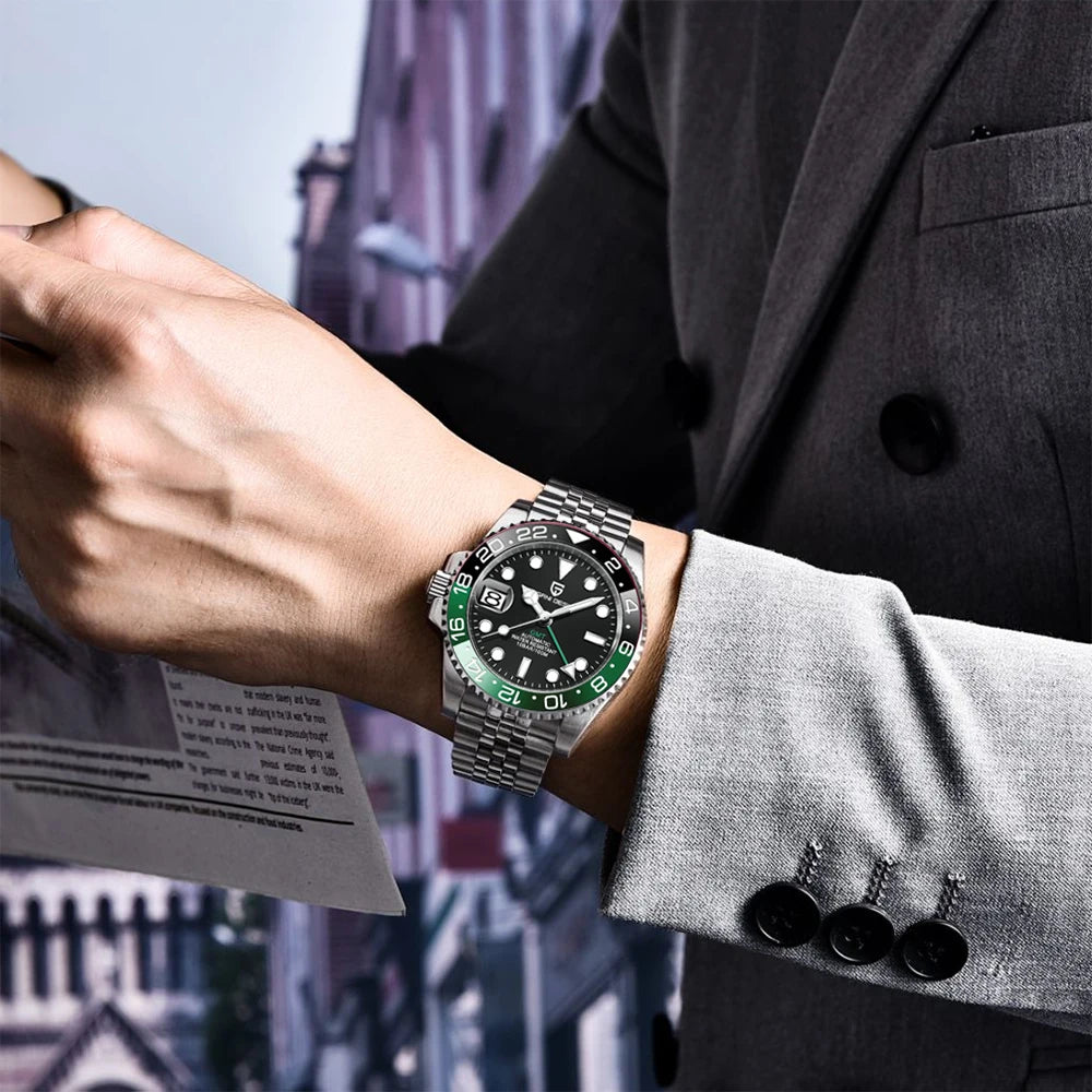New PAGANI DESIGN 40MM GMT Mechanical Wristwatch Sapphire Ceramic Bezel Automatic Watch Stainless Steel 100M Waterproof Watches