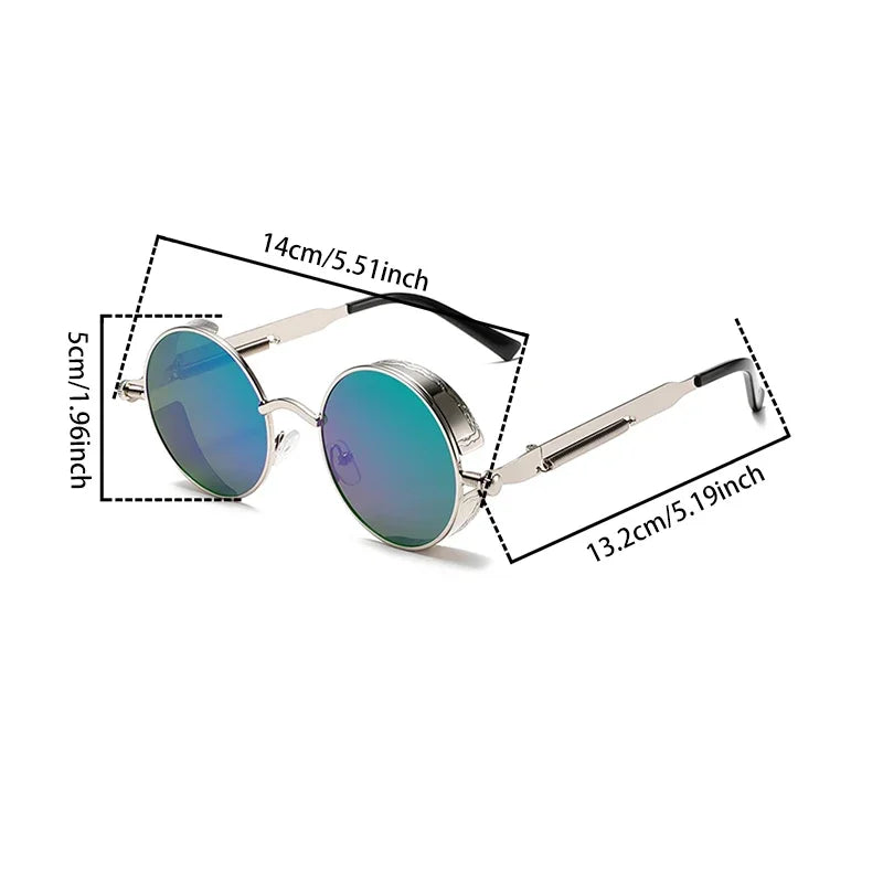 KAMMPT New Fashion Steampunk Metal Shades Original Brand Design Round Decor Sunglasses Chic Vacation Beach Anti UV Sun Glasses
