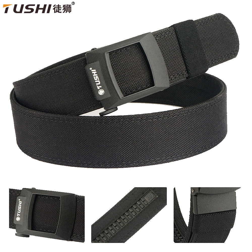 TUSHI New Hard Tactical Belt Metal Buckle Adjustable Military Belt Rigid Heavy Duty Sturdy Ratchet Nylon Belt IPSC Accessories