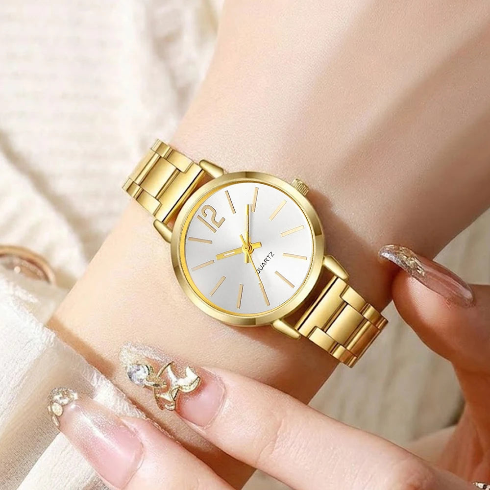 5Pcs/Set Unisex Jewelry Watches Women's Wristwatch Accessories Gold Fashion Business Elegant Trendy Classic Exquisite Simple Trendy Light Luxury Rhinestone Luxury Bracelet Watch Set Y2K Suitable for Travel, Vacation, Parties,