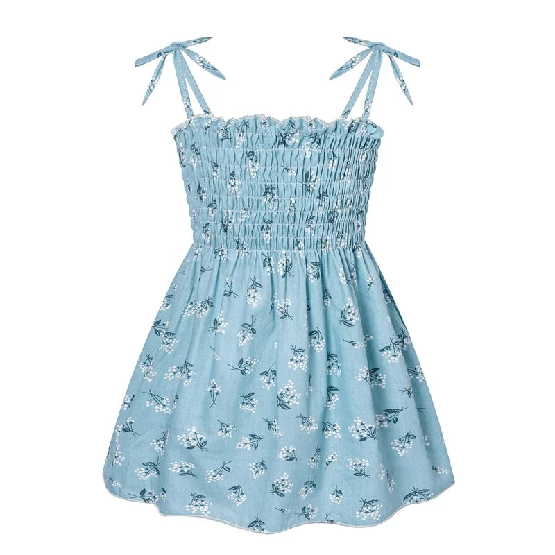 1-6 Years Kids Girls Sleeveless Flower Sundress Summer Beach Strap Princess Dress Cotton Children Clothes Girls Casual Dresses