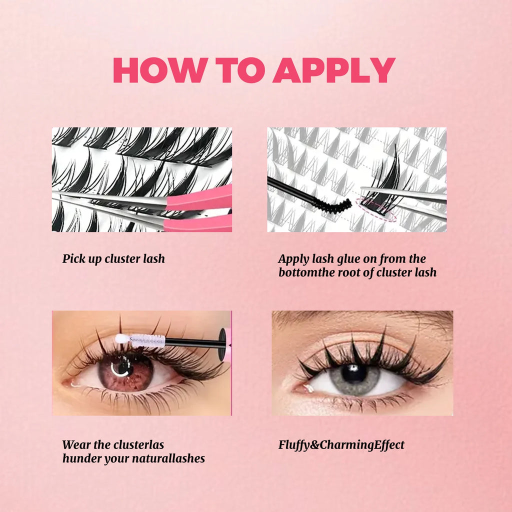 240 Pieces of False Eyelashes, Large Volume, C Curl, Individual Fox Style, Cat Eye, Cosplay Style, Natural and Thick, Single Section, Pure Natural Look, for Home Use, Suitable for Beginners