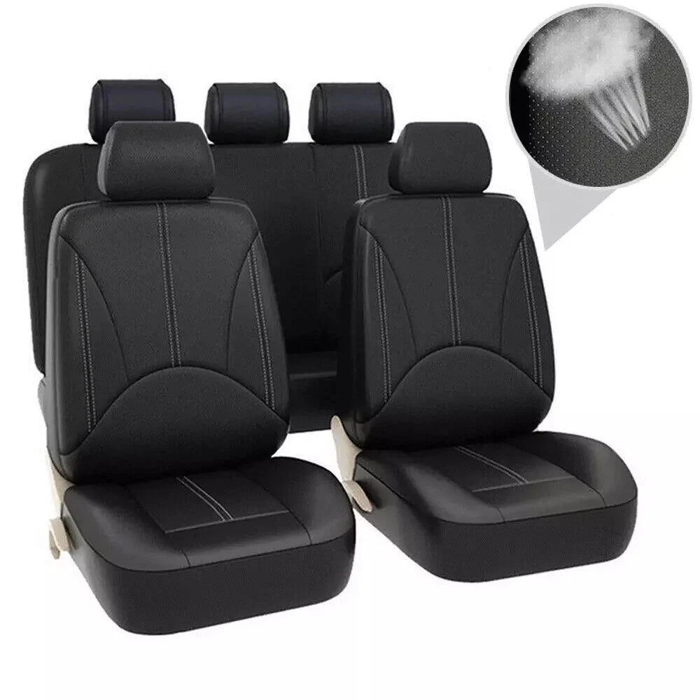 9pcs/Set Car Seat Cover Universal Leather Black Seat Protector Cover Complete Set of All Seasons Car Interior Accessories