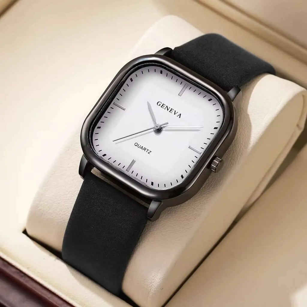 Fashion Square Minimalist Men's Quartz Watch Casual Leather Strap Wristwatch Reloj Hombre（Without Box）