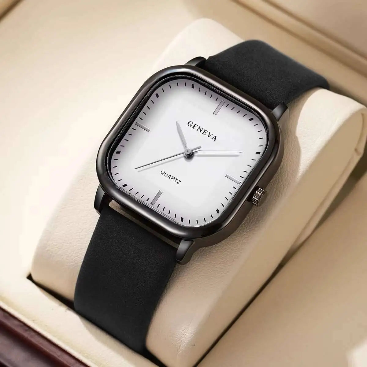 Fashion Square Minimalist Men's Quartz Watch Casual Leather Strap Wristwatch Reloj Hombre（Without Box）