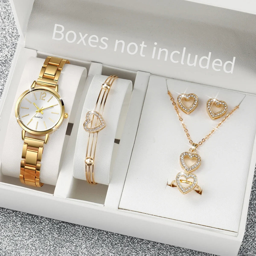 6PCS/Set Fashion Women Watches Luxury Analog Quartz Watch for Women Rhinestone Jewelry Set Reloj Mujer Girls Clock（Without Box）