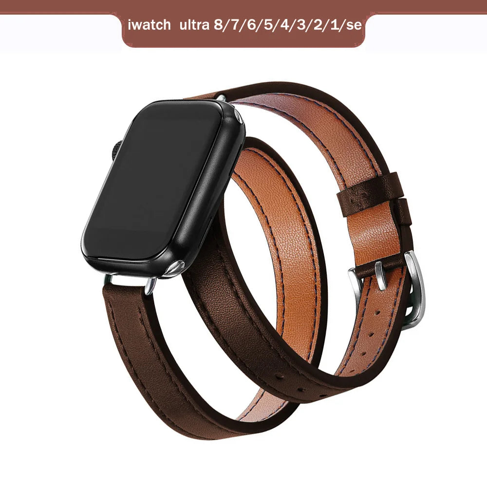 Band for Apple Watch Ultra 49mm 45mm 42mm 44mm 41mm 38mm 40mm Double Tour Leather Strap Iwatch Series 9 8 7 6 Se 5 4 3 2 Correa