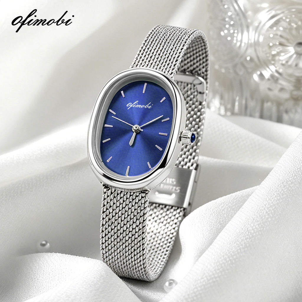 Oval Dial Women's Quartz Watch Premium Milanese Mesh Strap Sunburst Dial 30M Waterproof Elegant Wristwatch