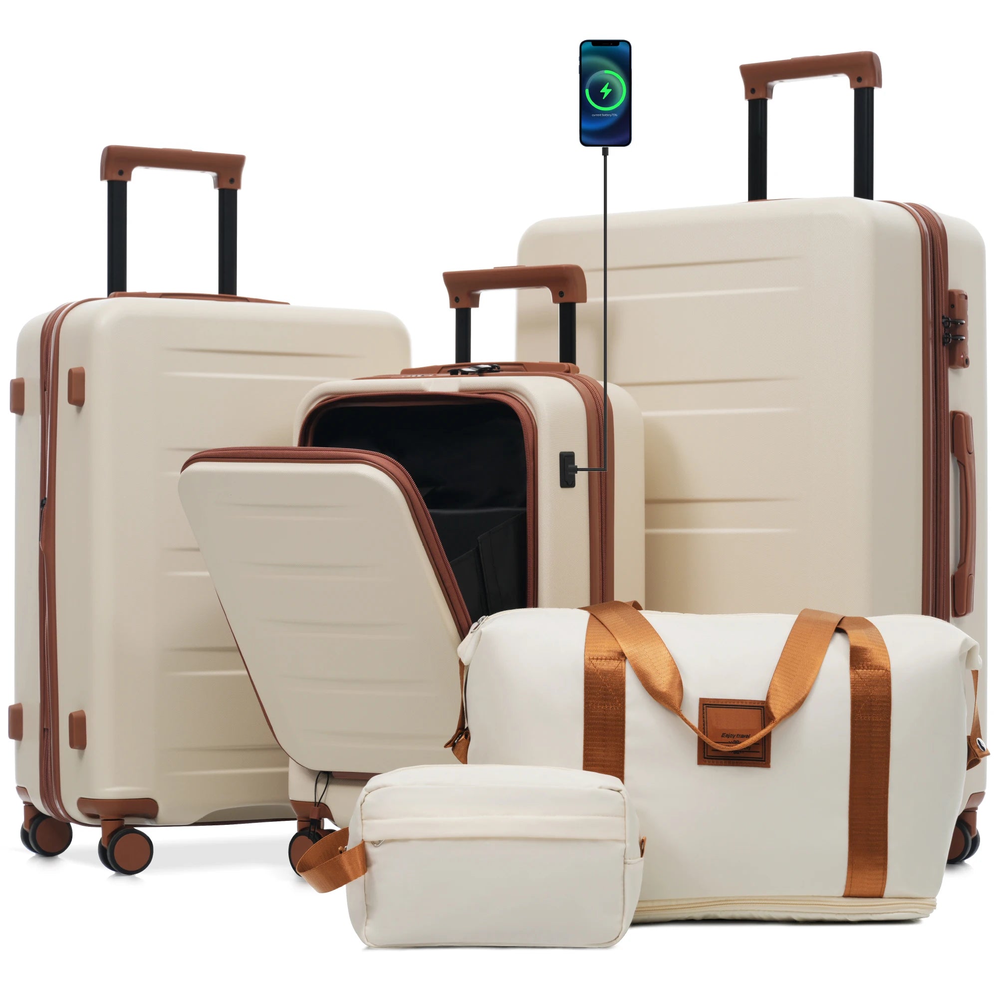 Luggage Sets 5 Piece with Front Opening, Hardside Expandable Carry On Suitcase Set with Double Spinner Wheel