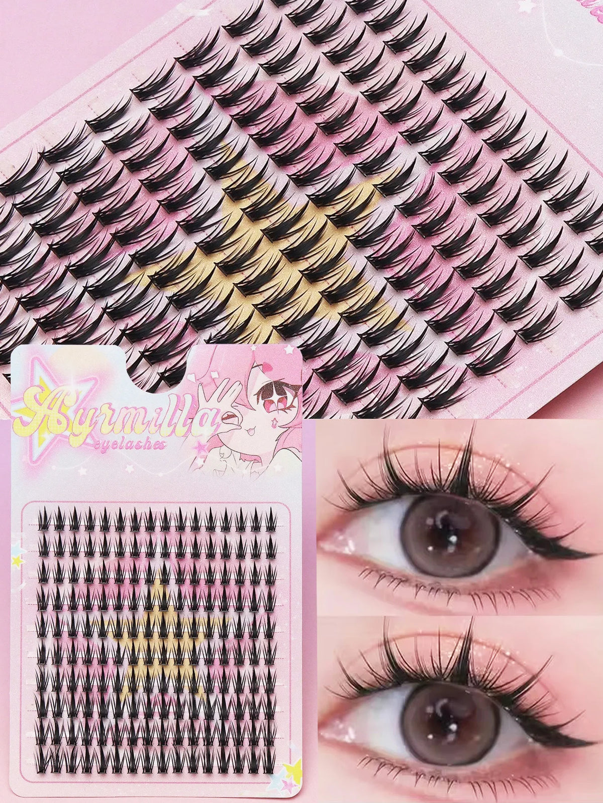 Ayr 80PCS C Curl Brown Style Eyelash Extension Winged Individual Lashes Natural Segmented Eyelash Bundles Makeup Tools