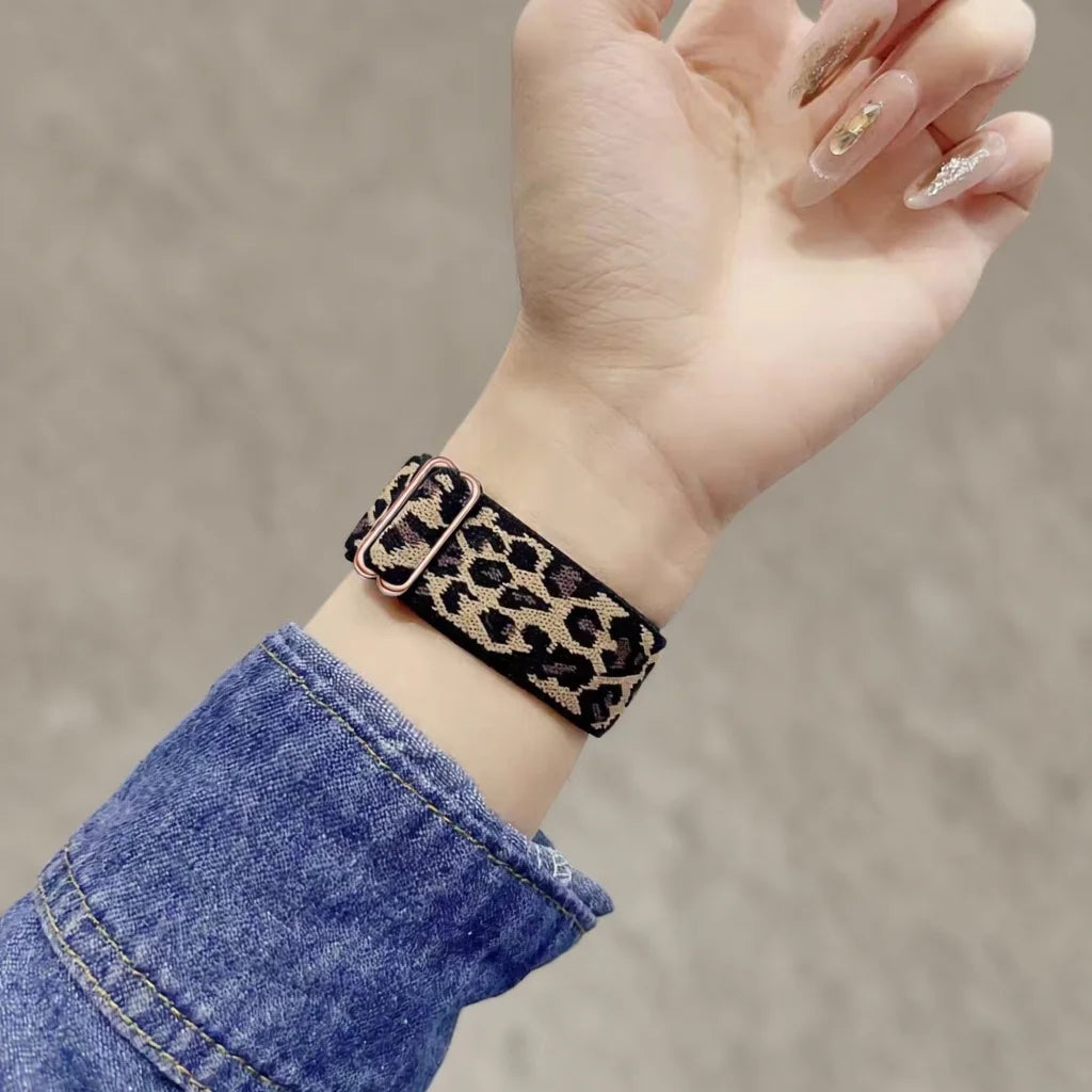 18/20/22mm Leopard Nylon Elastic Loop for Samsung Galaxy Watch7 6 5 4 Band Sport Bracelets for Huawei Watch GT7 6 5/Garmin Watch
